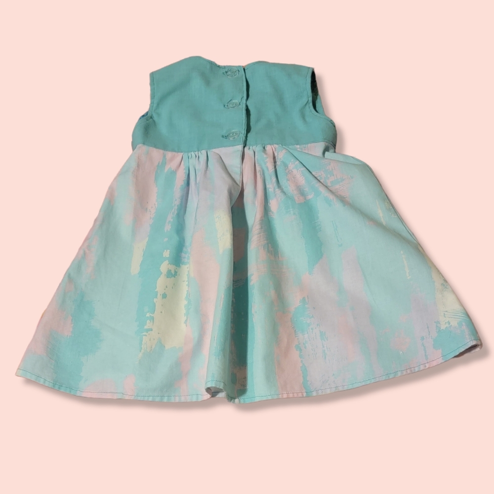 80's Watercolor Dress Handmade Vintage Spring Summer Cotton Dress Ages 1 to 3